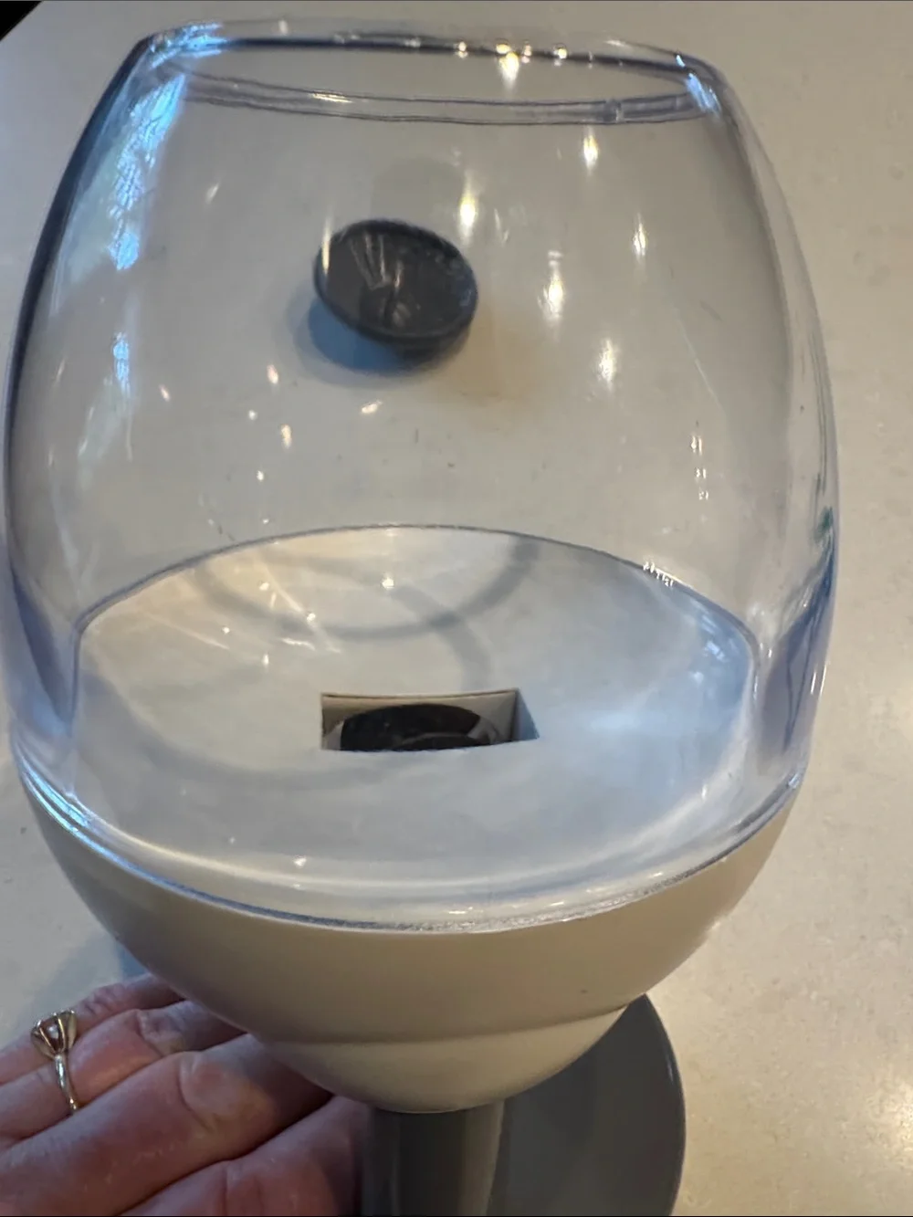 Brookstone Gray and Clear Egg-Shaped Candy treat nut Dispenser